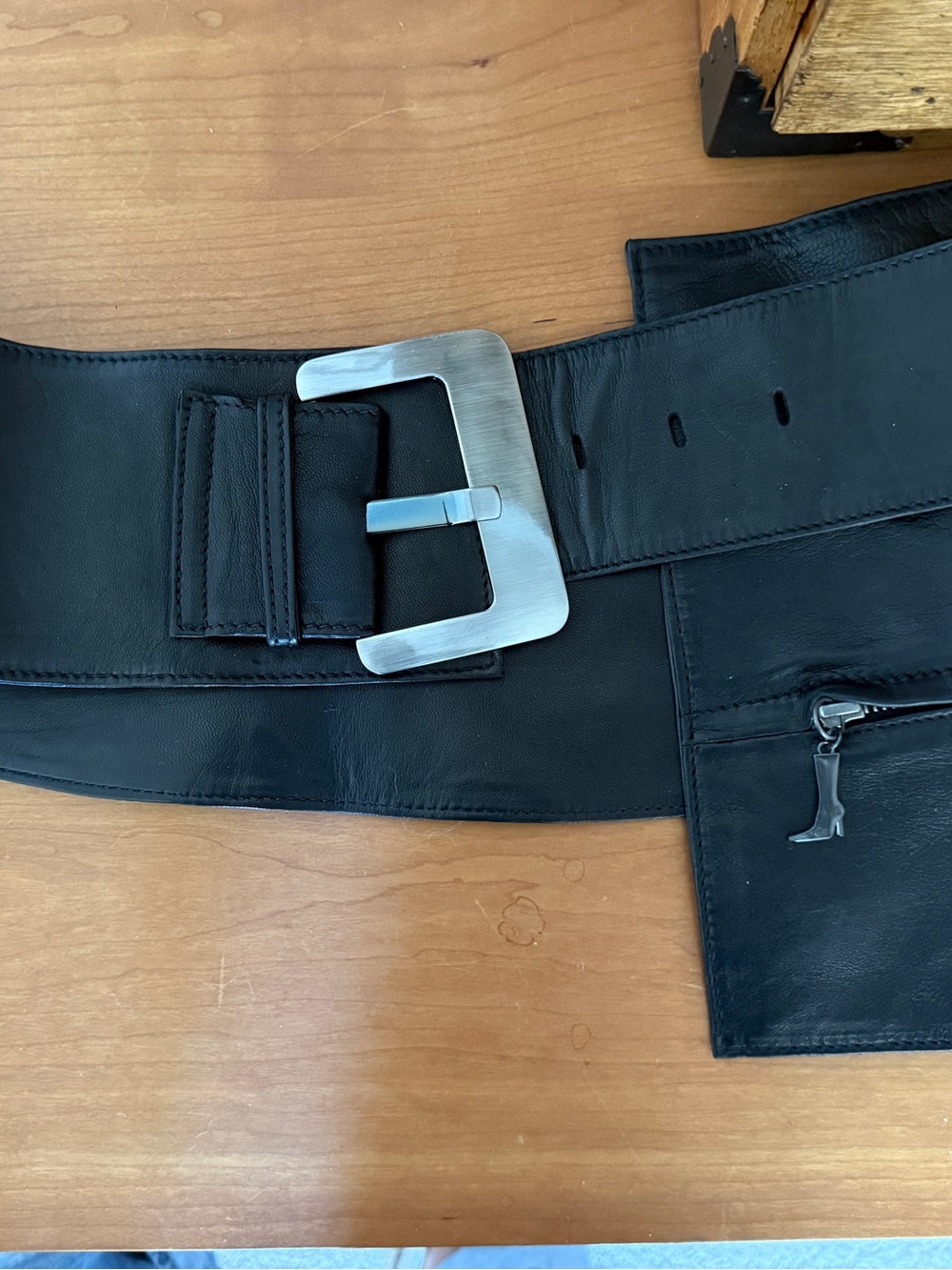 Miista Black Wide Leather Belt Bag with Silver Buckle - Picture 12 of 13